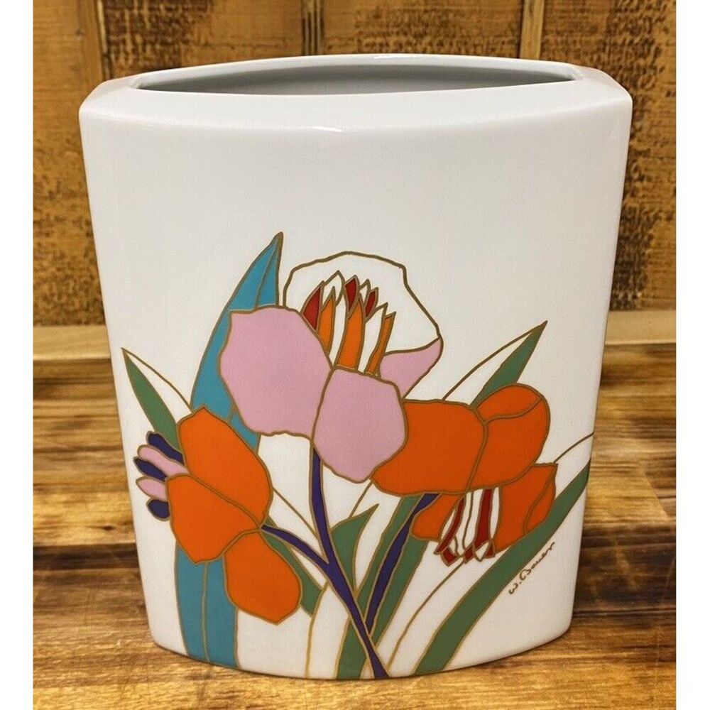Rosenthal Studio Line Signed Wolf‎ Bauer Collection Vintage Floral Vase 7"x 5" - Picture 3 of 11
